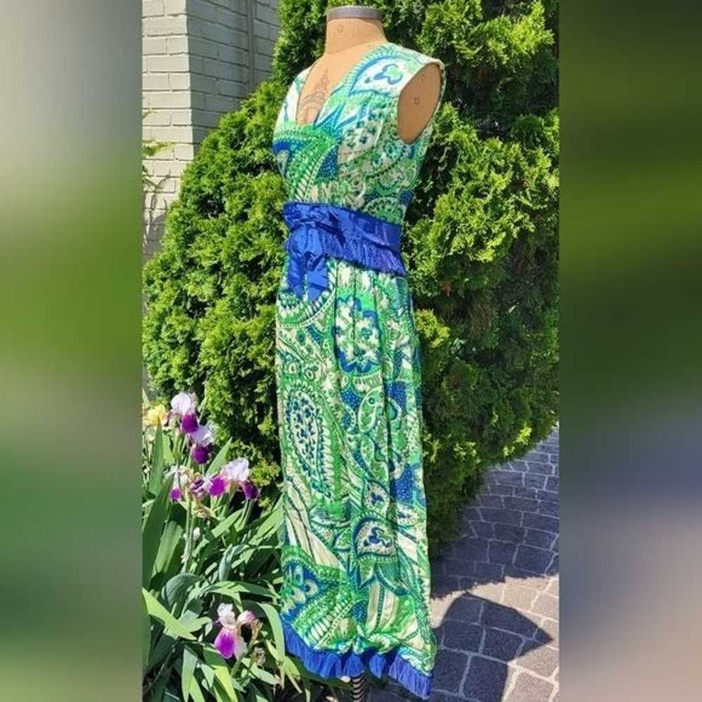 Vintage Mod Print Maxi Dress Green and Blue Handm… - image 2