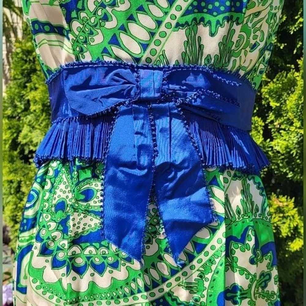Vintage Mod Print Maxi Dress Green and Blue Handm… - image 7