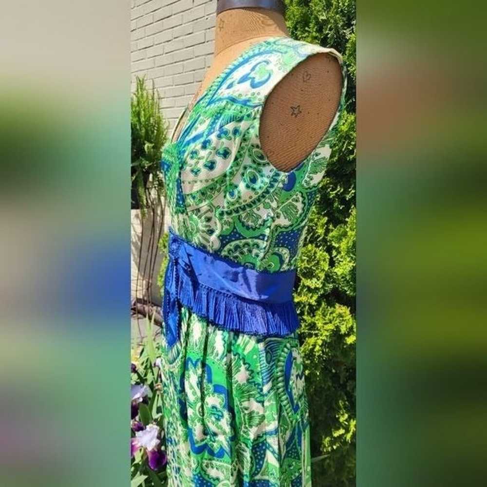 Vintage Mod Print Maxi Dress Green and Blue Handm… - image 9