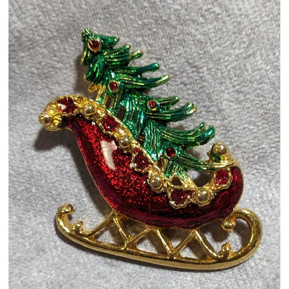 Other Vintage Christmas Sleigh Brooch - image 4