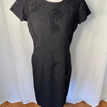 Petty Hite Fashion Vintage Dress Black Sheath Bea… - image 1
