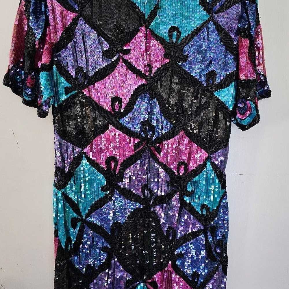 1980S Pink, Purple Blue Sequined Silk Cocktail - image 2