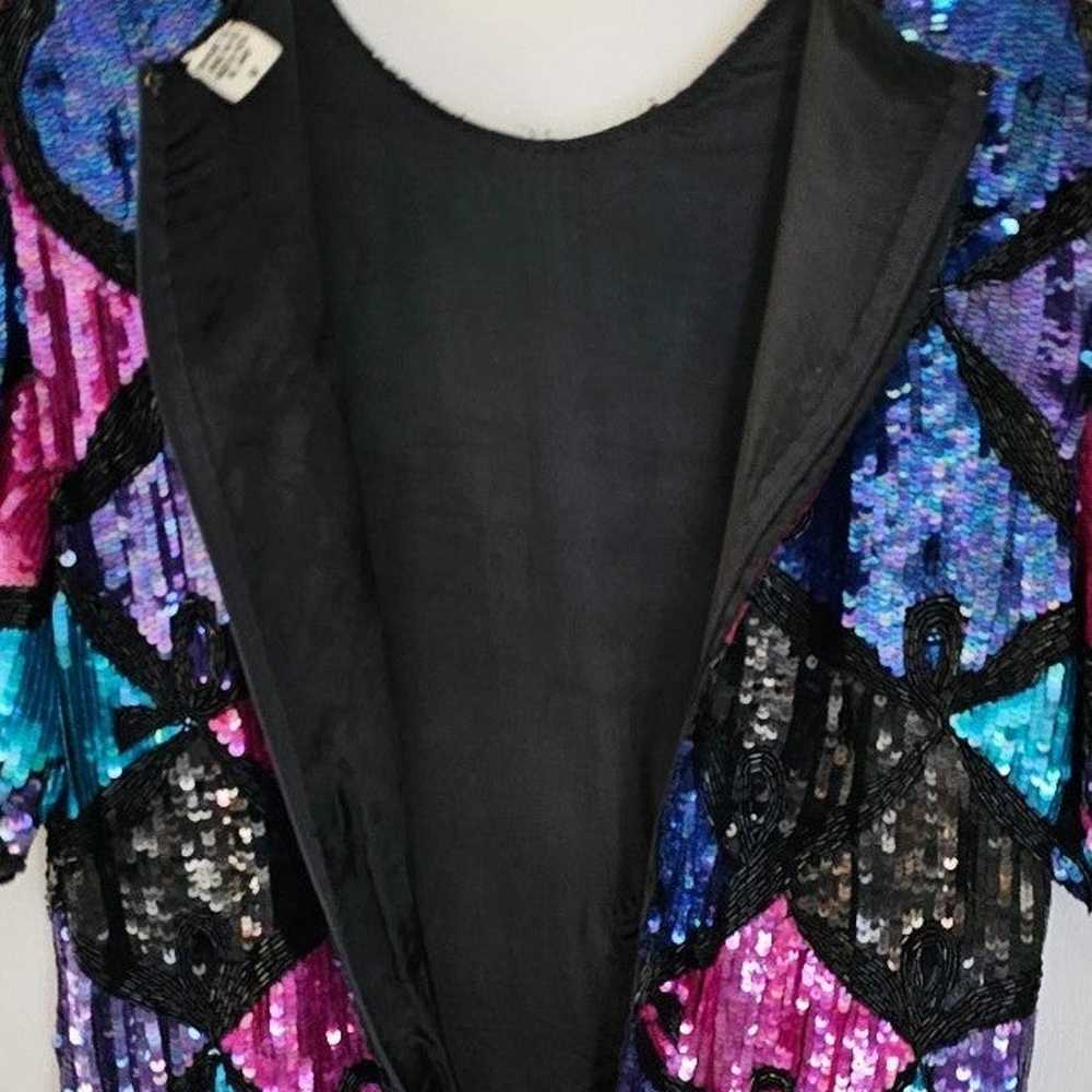 1980S Pink, Purple Blue Sequined Silk Cocktail - image 3