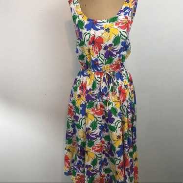 70s Sears Floral Dress 8 Primary Colors