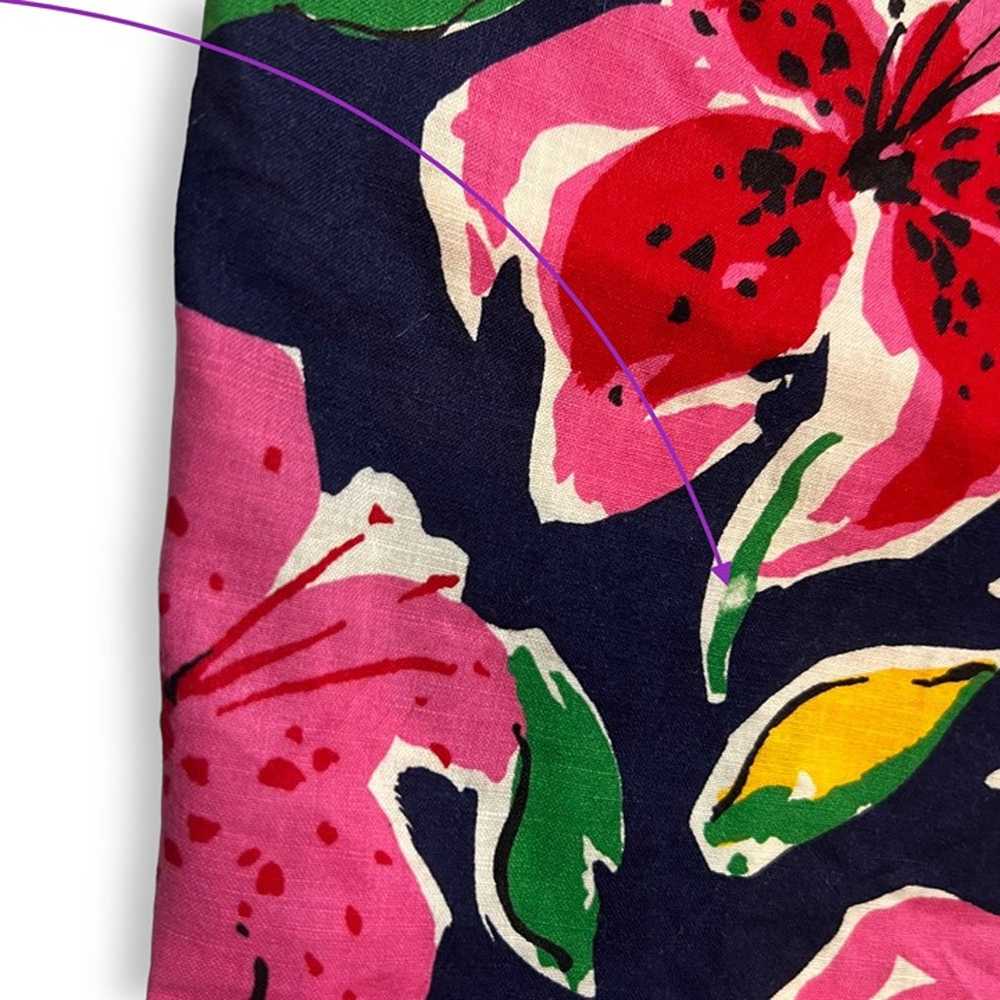 80s Vintage Navy Blue & Pink Floral Puff Sleeve M… - image 7