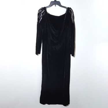 Vintage Lillie Rubin Black Velvet Maxi Dress, Emb… - image 1
