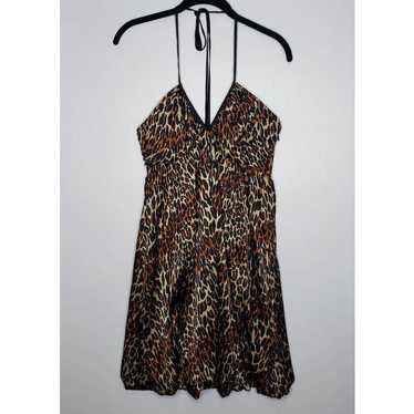 Vintage Betsey Johnson Y2K Silk Leopard Animal Print Flare Slip Dress Size  0 XS