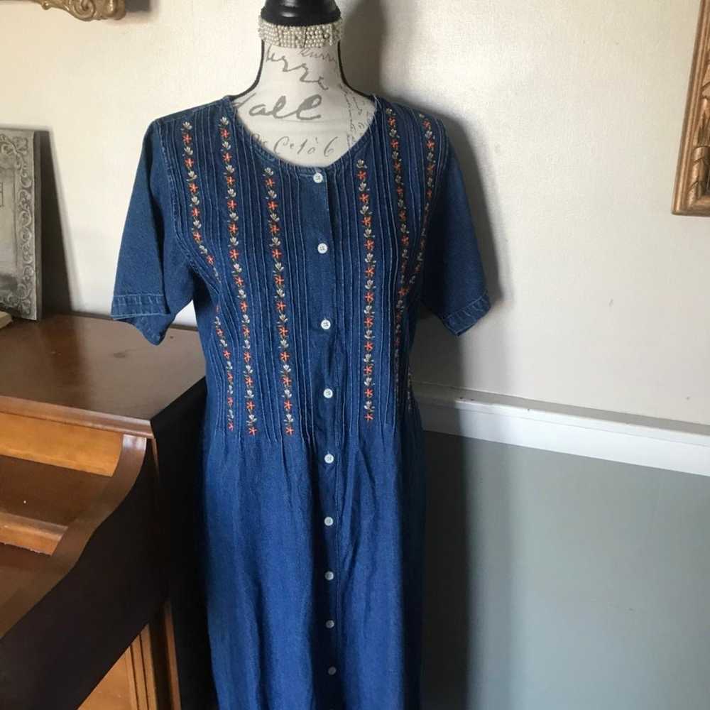 Vintage Denim Embroidered Dress - image 1