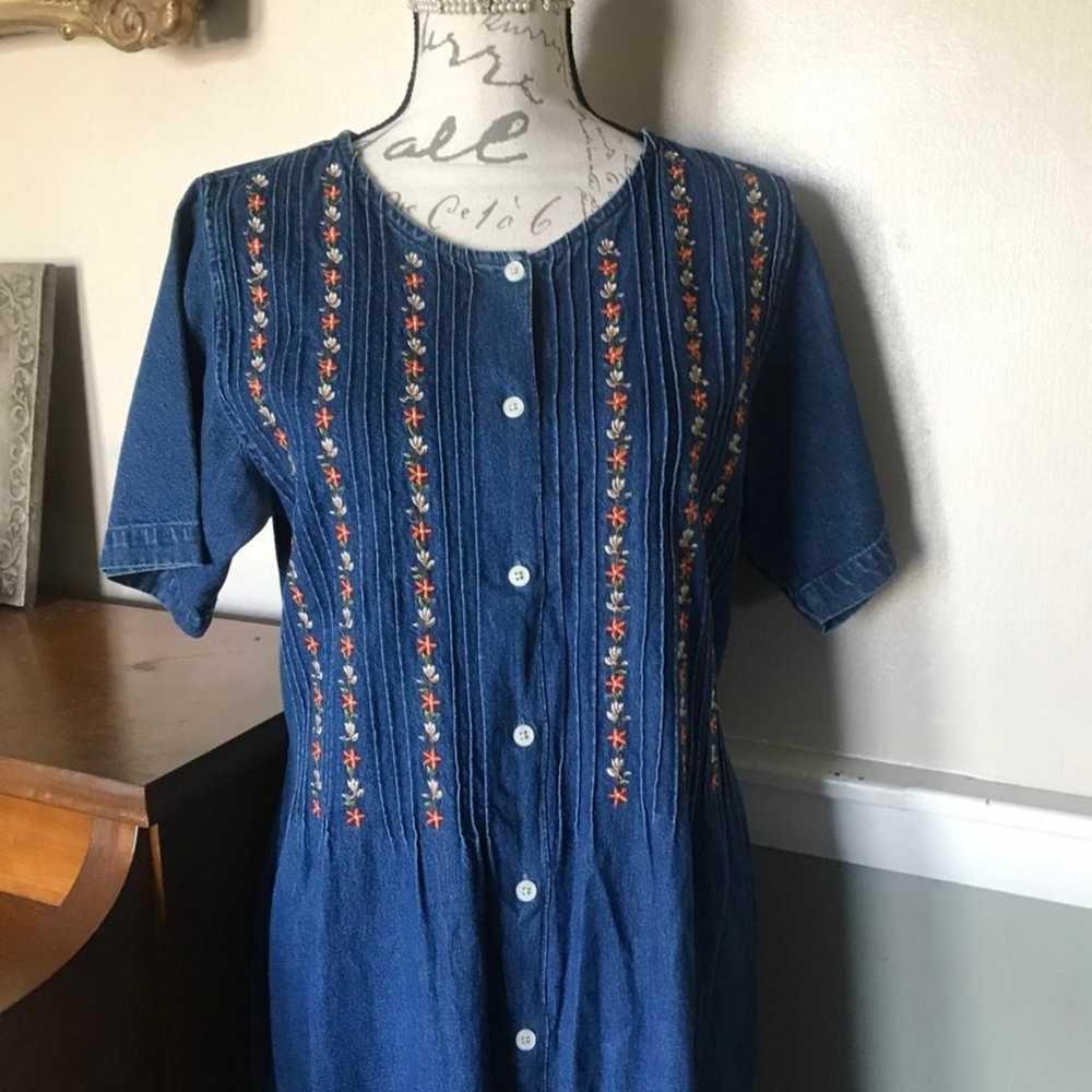 Vintage Denim Embroidered Dress - image 2