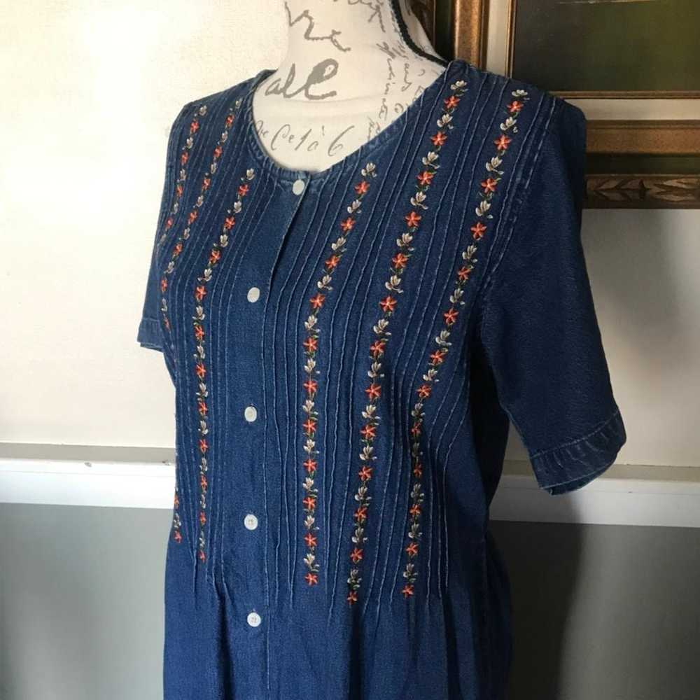 Vintage Denim Embroidered Dress - image 3