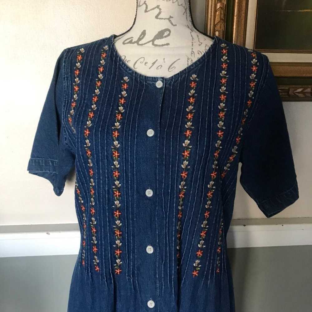 Vintage Denim Embroidered Dress - image 5