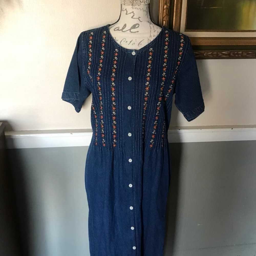 Vintage Denim Embroidered Dress - image 6