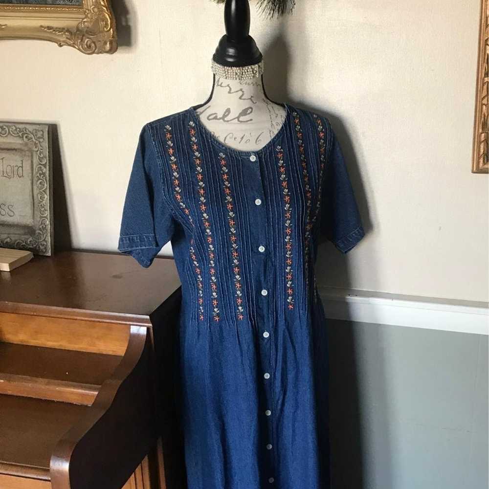 Vintage Denim Embroidered Dress - image 7