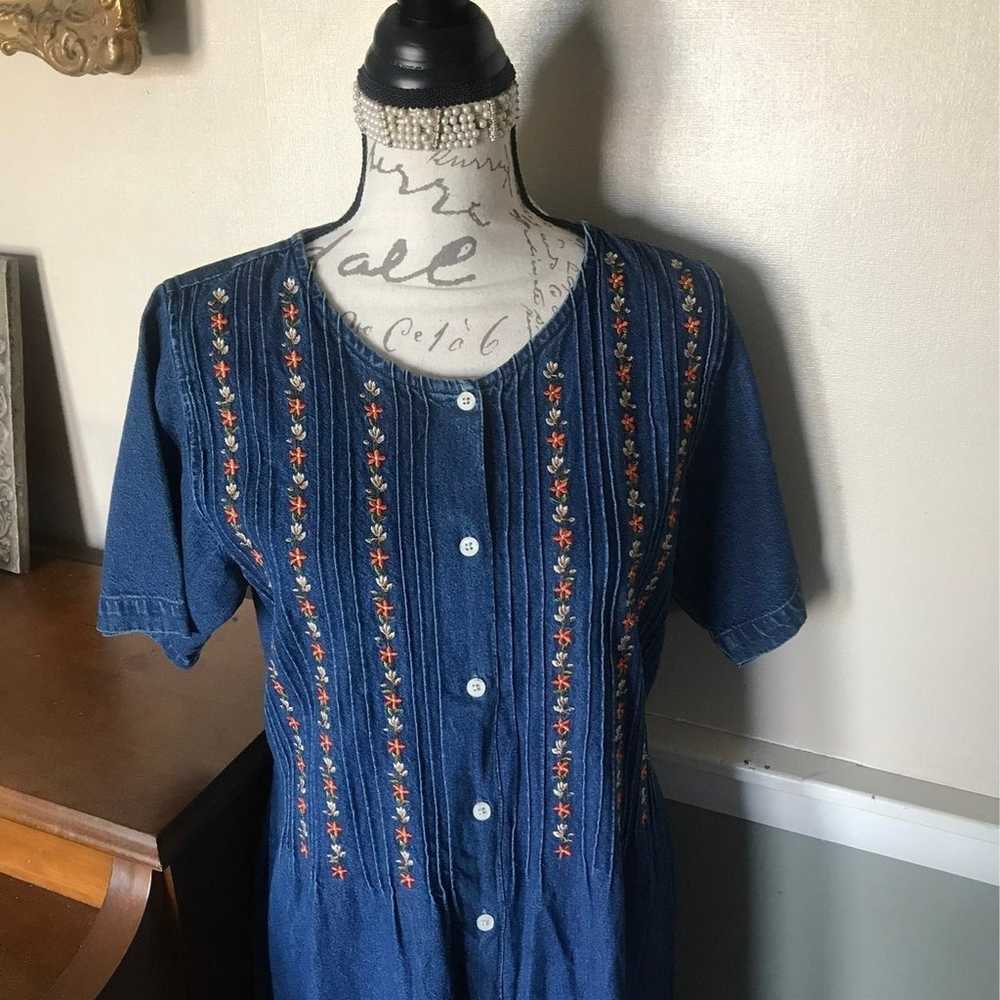 Vintage Denim Embroidered Dress - image 8