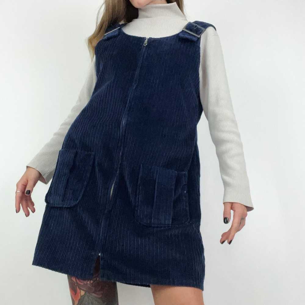 Vintage Corduroy Zip-Front Jumper Mini Dress - image 1