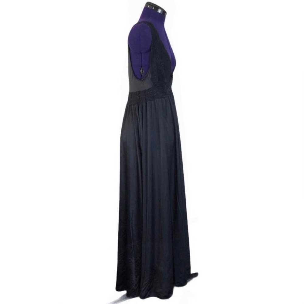 Vinage Black Lace Gothic Satin Lingerie Nightgown - image 4