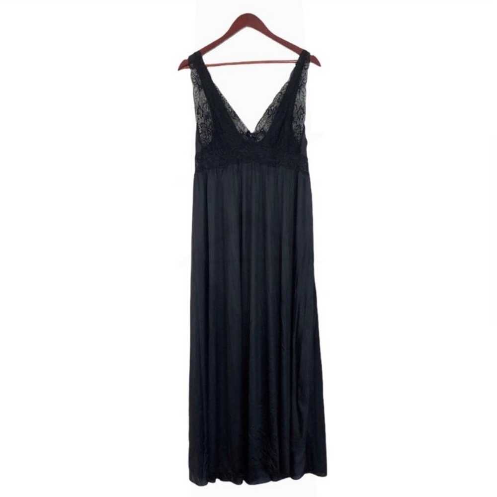 Vinage Black Lace Gothic Satin Lingerie Nightgown - image 5