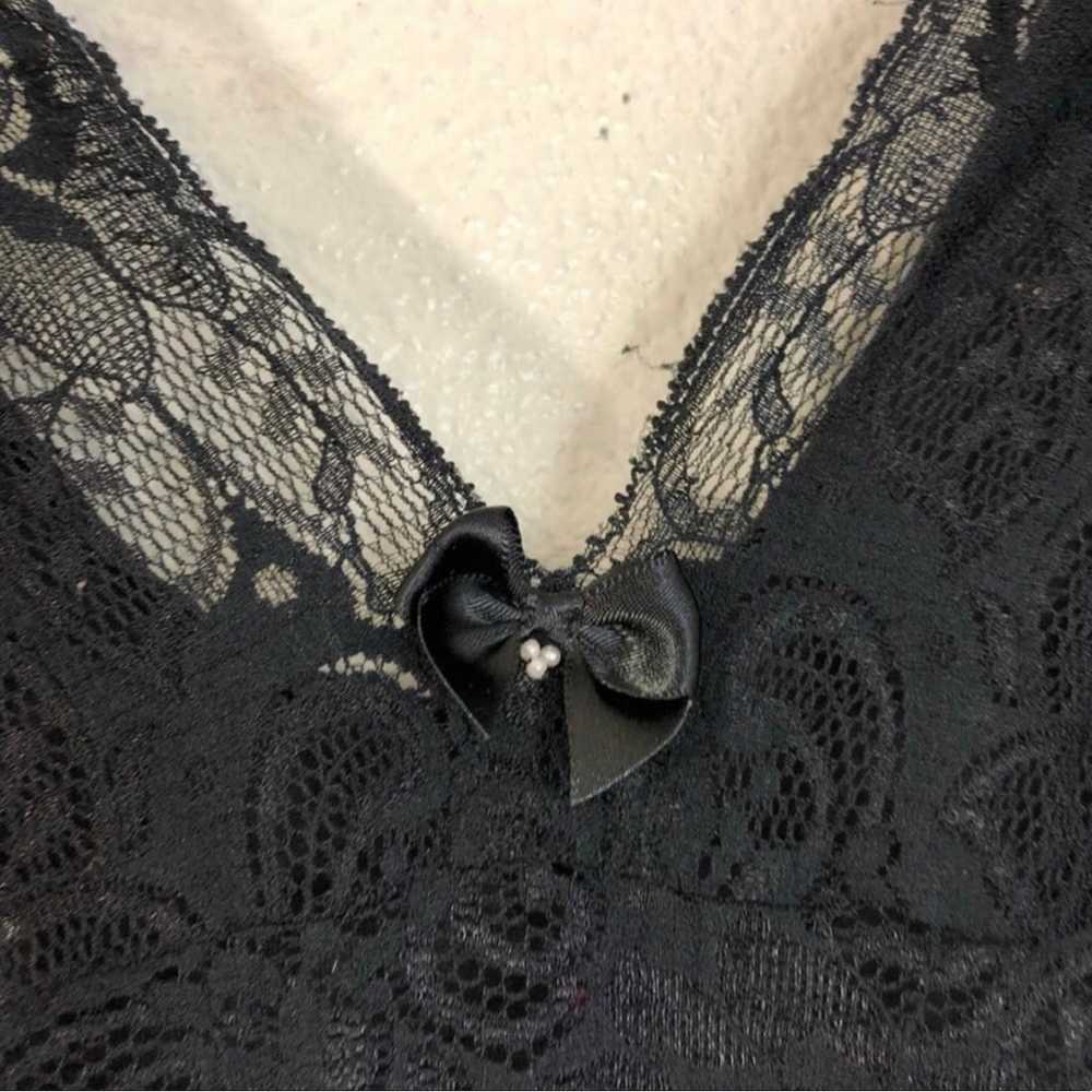 Vinage Black Lace Gothic Satin Lingerie Nightgown - image 7