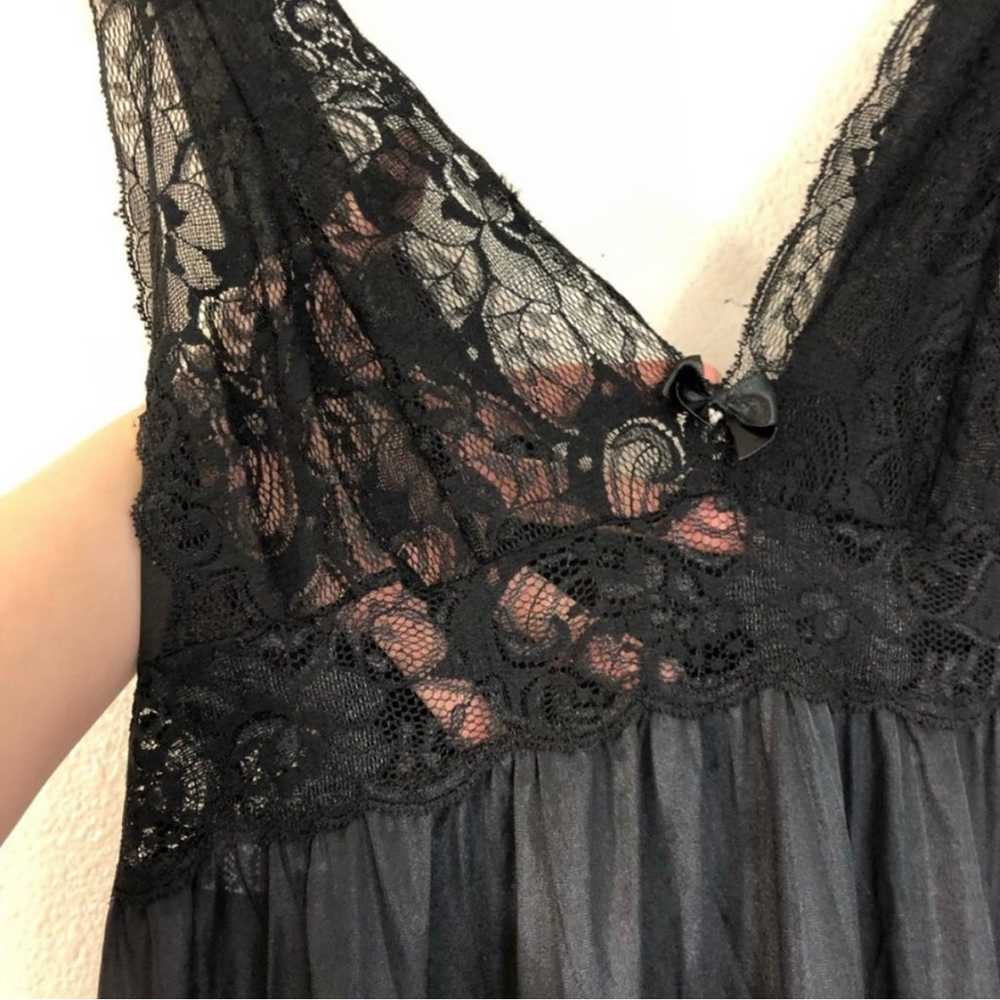 Vinage Black Lace Gothic Satin Lingerie Nightgown - image 9