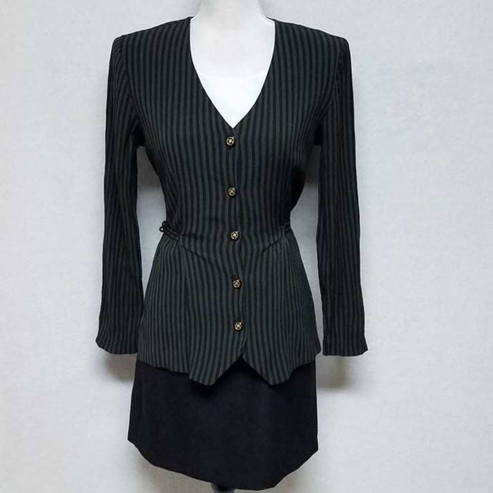 Vintage 80s DBY Green Black Striped Micro-pleated… - image 4