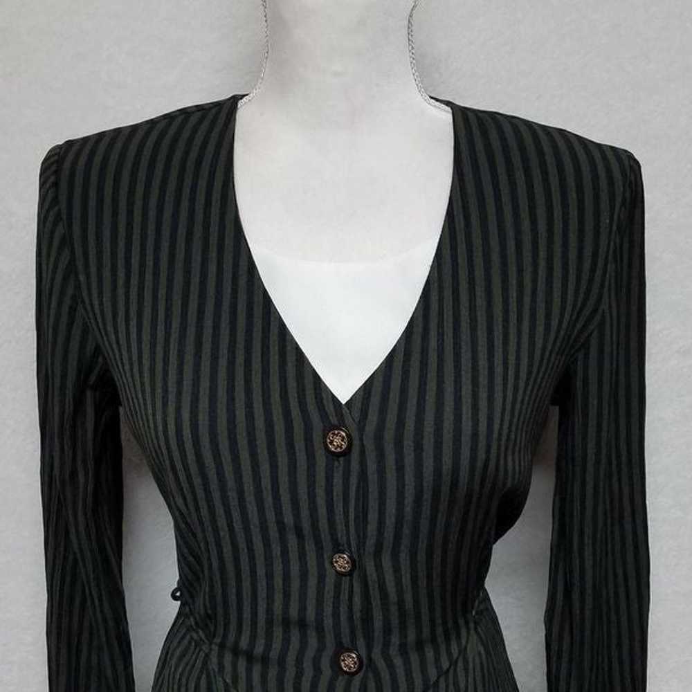 Vintage 80s DBY Green Black Striped Micro-pleated… - image 5