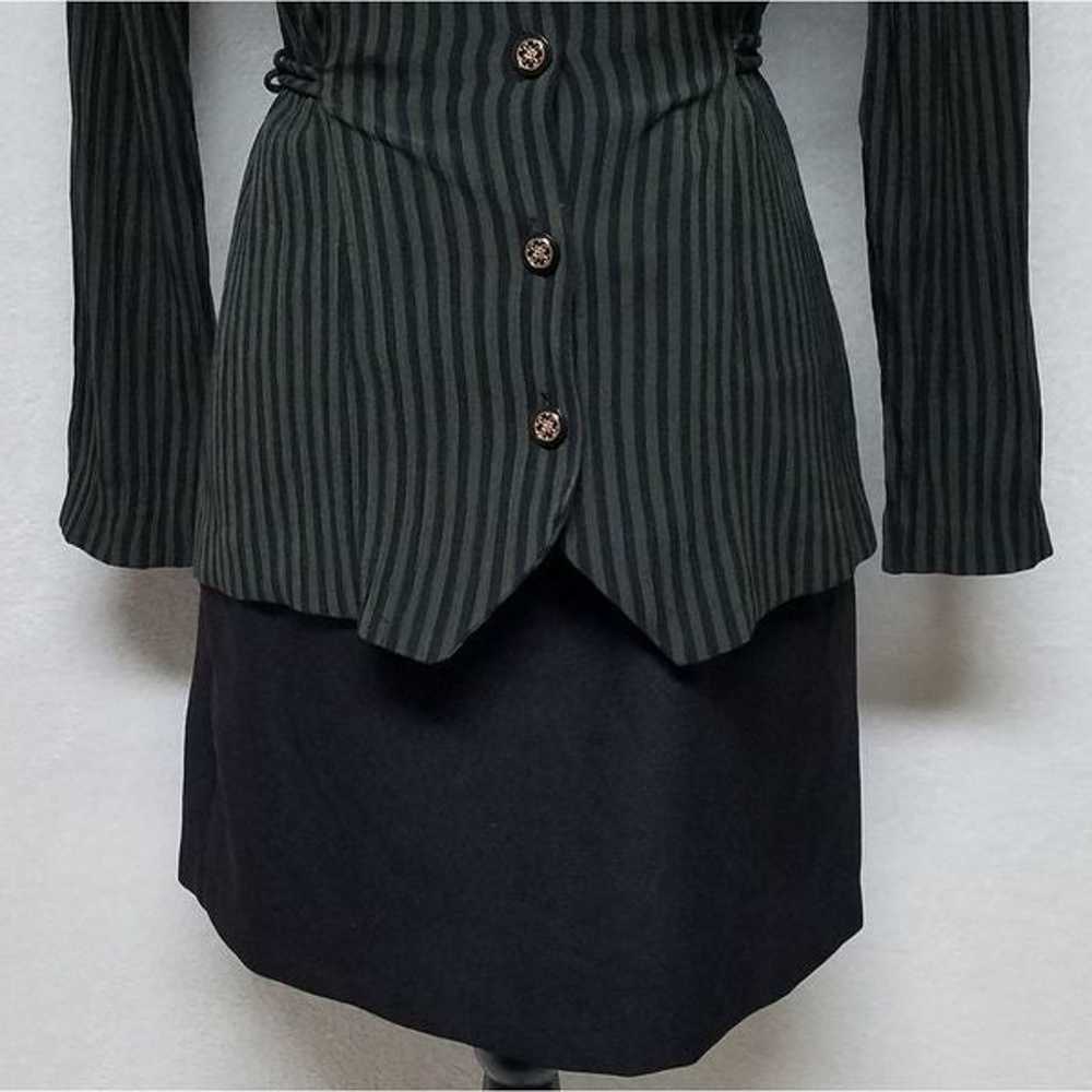 Vintage 80s DBY Green Black Striped Micro-pleated… - image 6