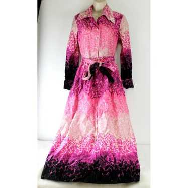 Vtg Evelyn Pearson Pink Shirt Lounge Dress Floral… - image 1