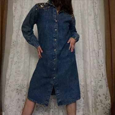 Snow Blue long sleeve denim dress. Embellished. J… - image 1