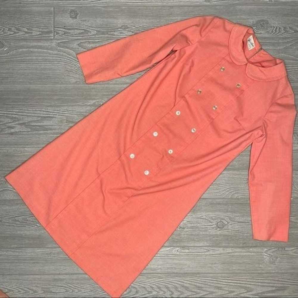 Vintage jeri Ann coral pink / orange dress with b… - image 2