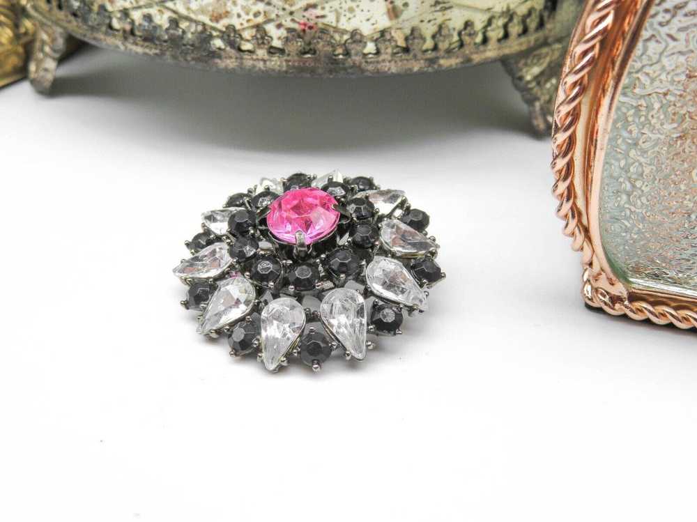 Designer Vintage Pink Black White Rhinestone Flow… - image 2