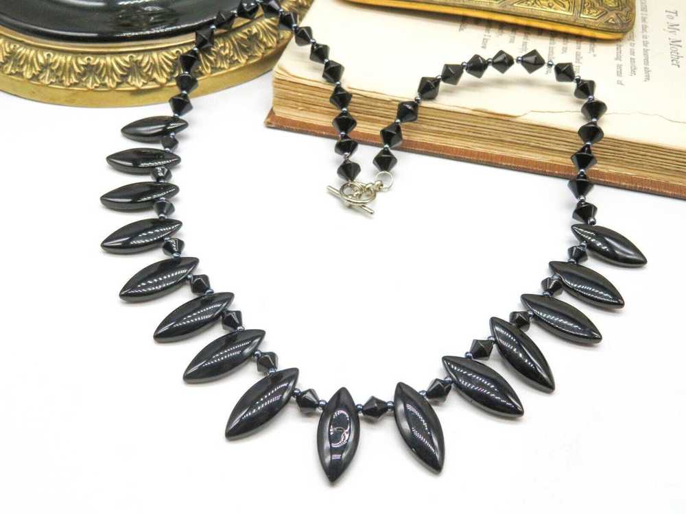 Vintage Retro Black Bead Fringe 22" Long Necklace… - image 1