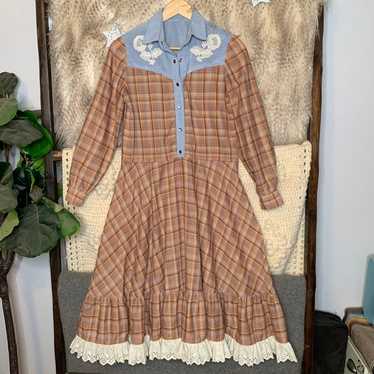 Vintage Western Plaid Lace Dress - image 1