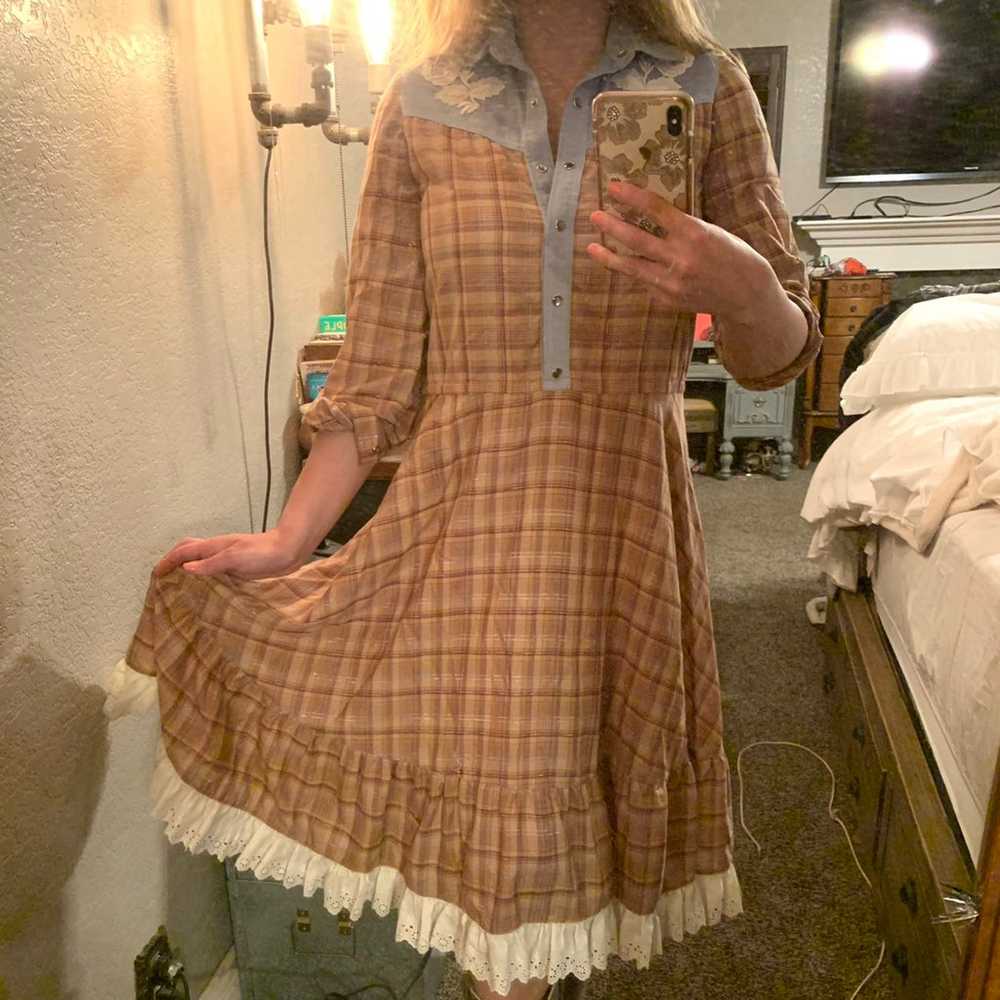 Vintage Western Plaid Lace Dress - image 2