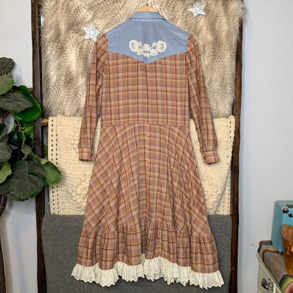 Vintage Western Plaid Lace Dress - image 3
