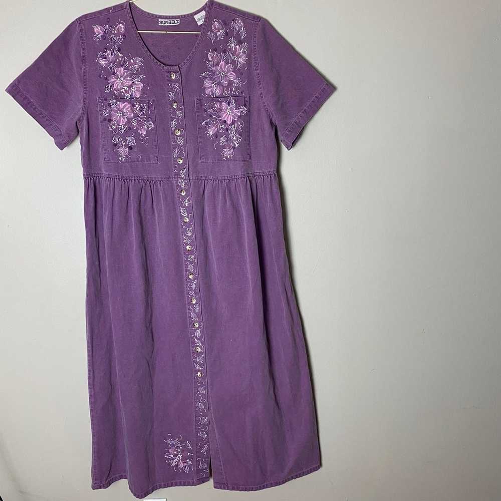 Vintage Sunbelt Dress hand painted purple and whi… - image 1