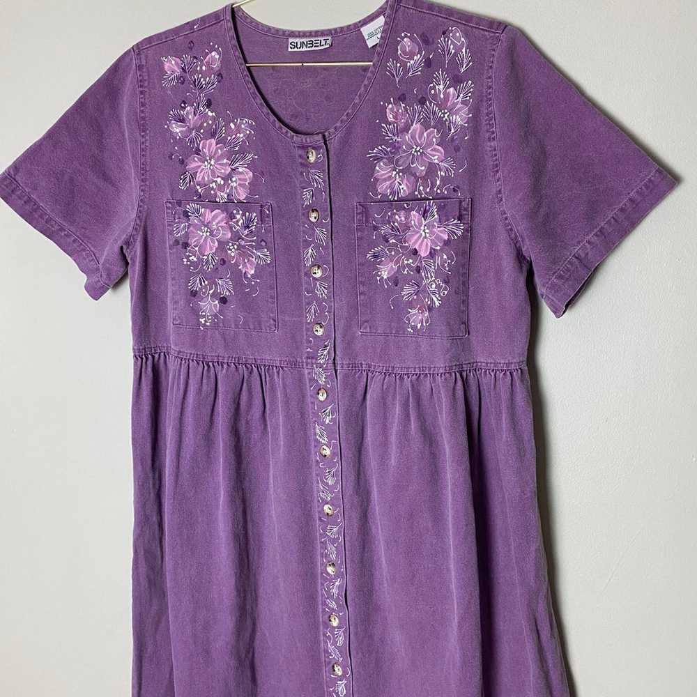Vintage Sunbelt Dress hand painted purple and whi… - image 2