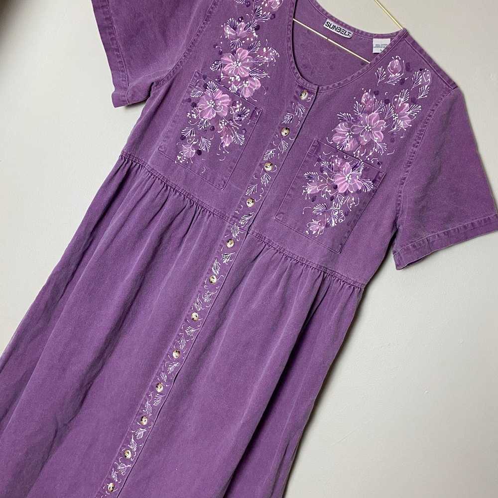 Vintage Sunbelt Dress hand painted purple and whi… - image 3