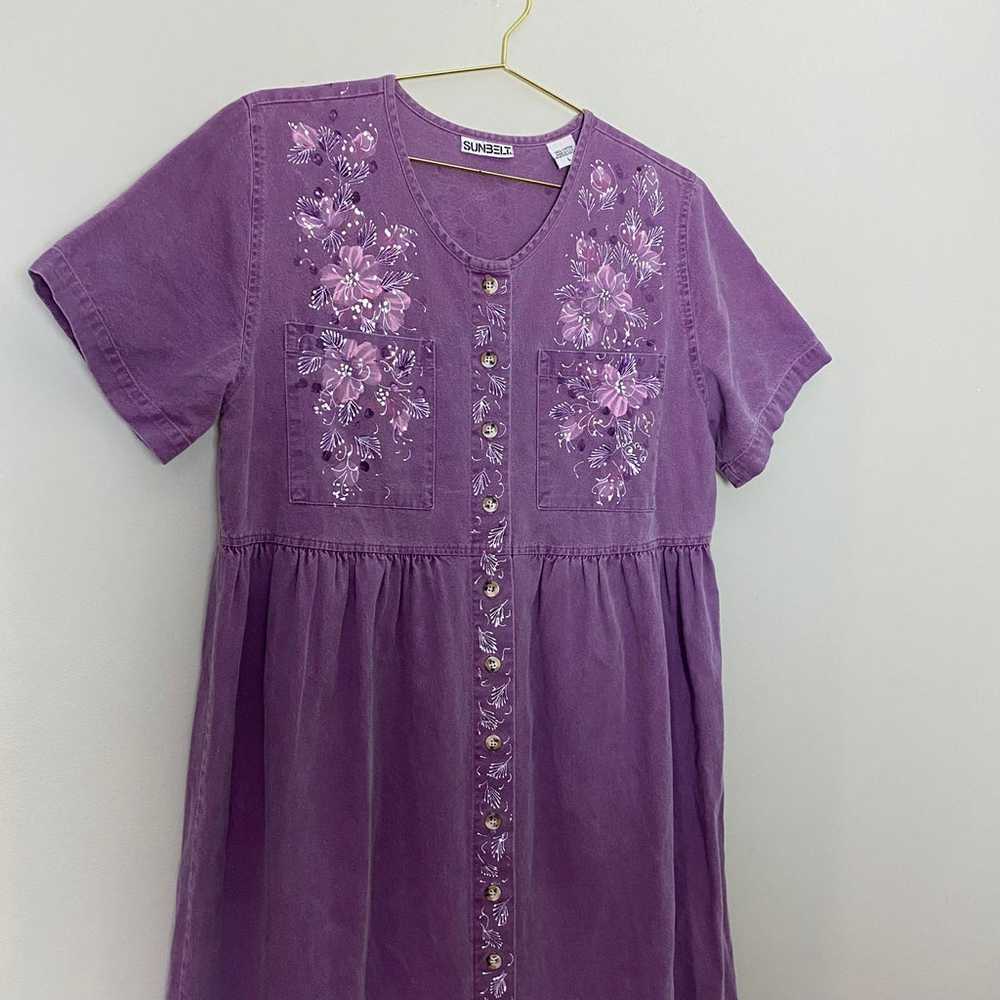 Vintage Sunbelt Dress hand painted purple and whi… - image 4