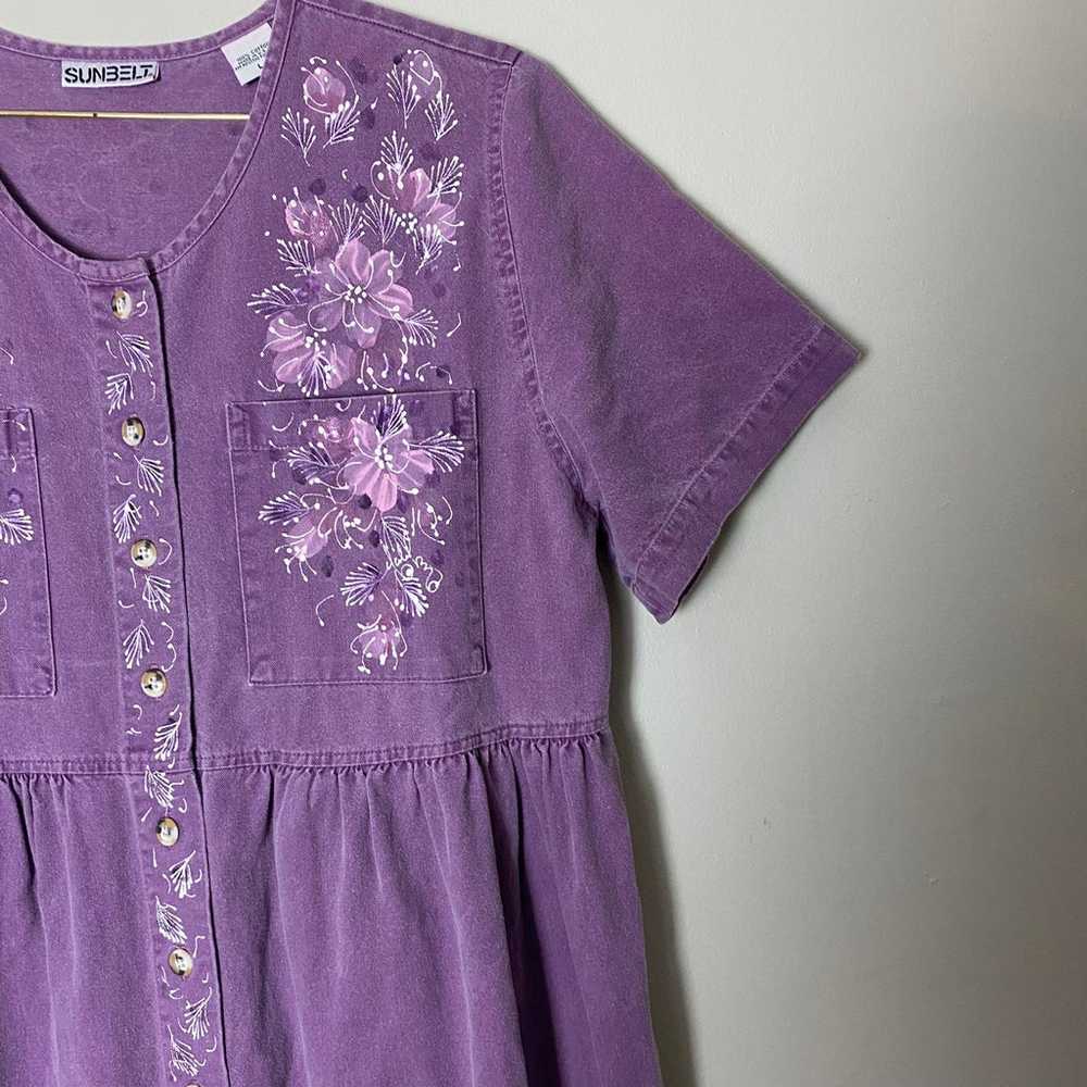 Vintage Sunbelt Dress hand painted purple and whi… - image 6