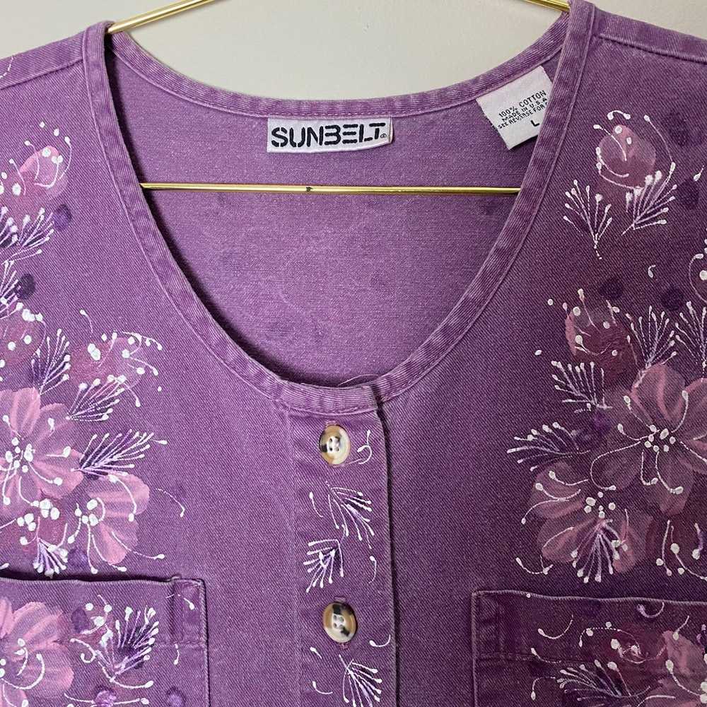 Vintage Sunbelt Dress hand painted purple and whi… - image 7