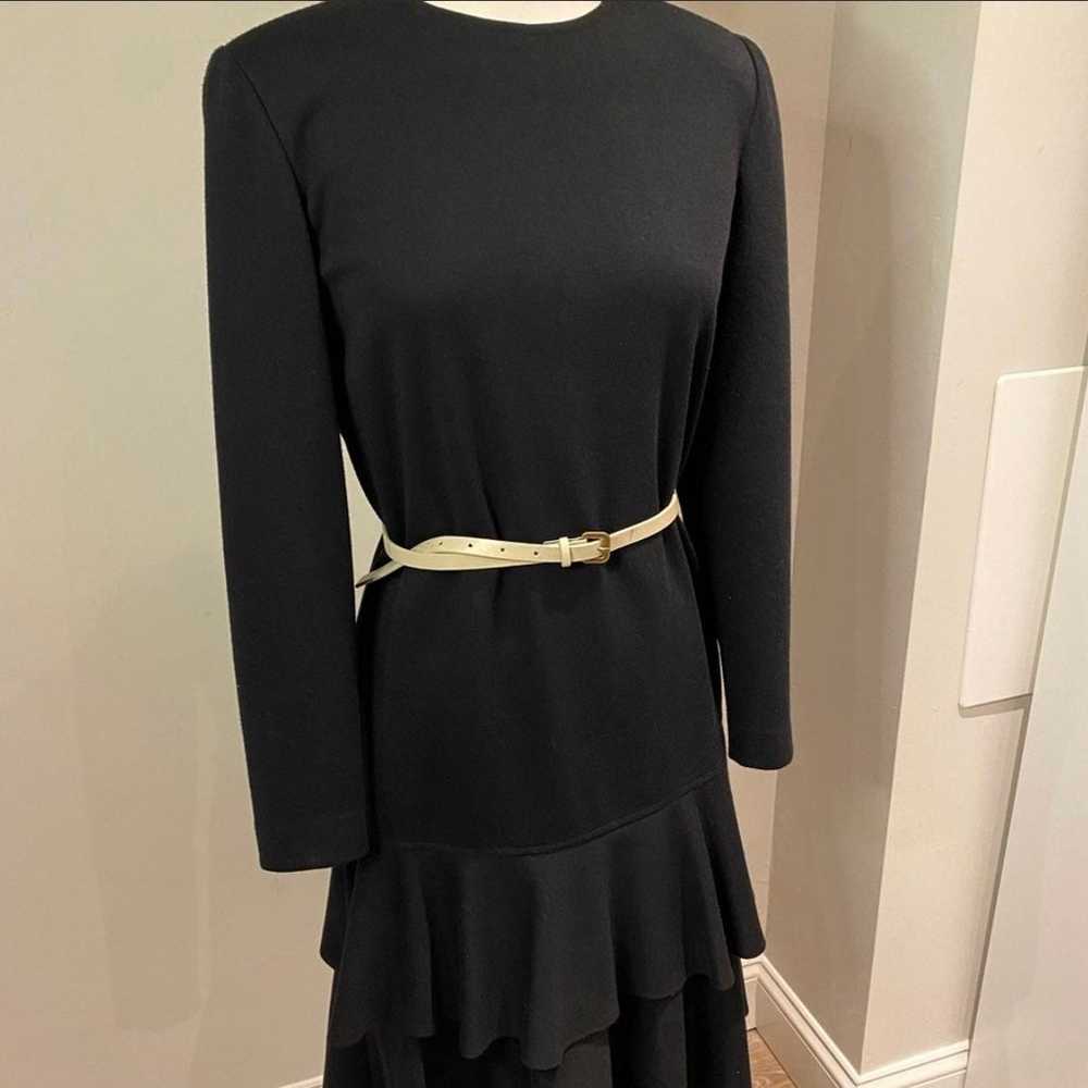 Leslie Fay Vintage Black Long Sleeve Ruffle Dress… - image 1