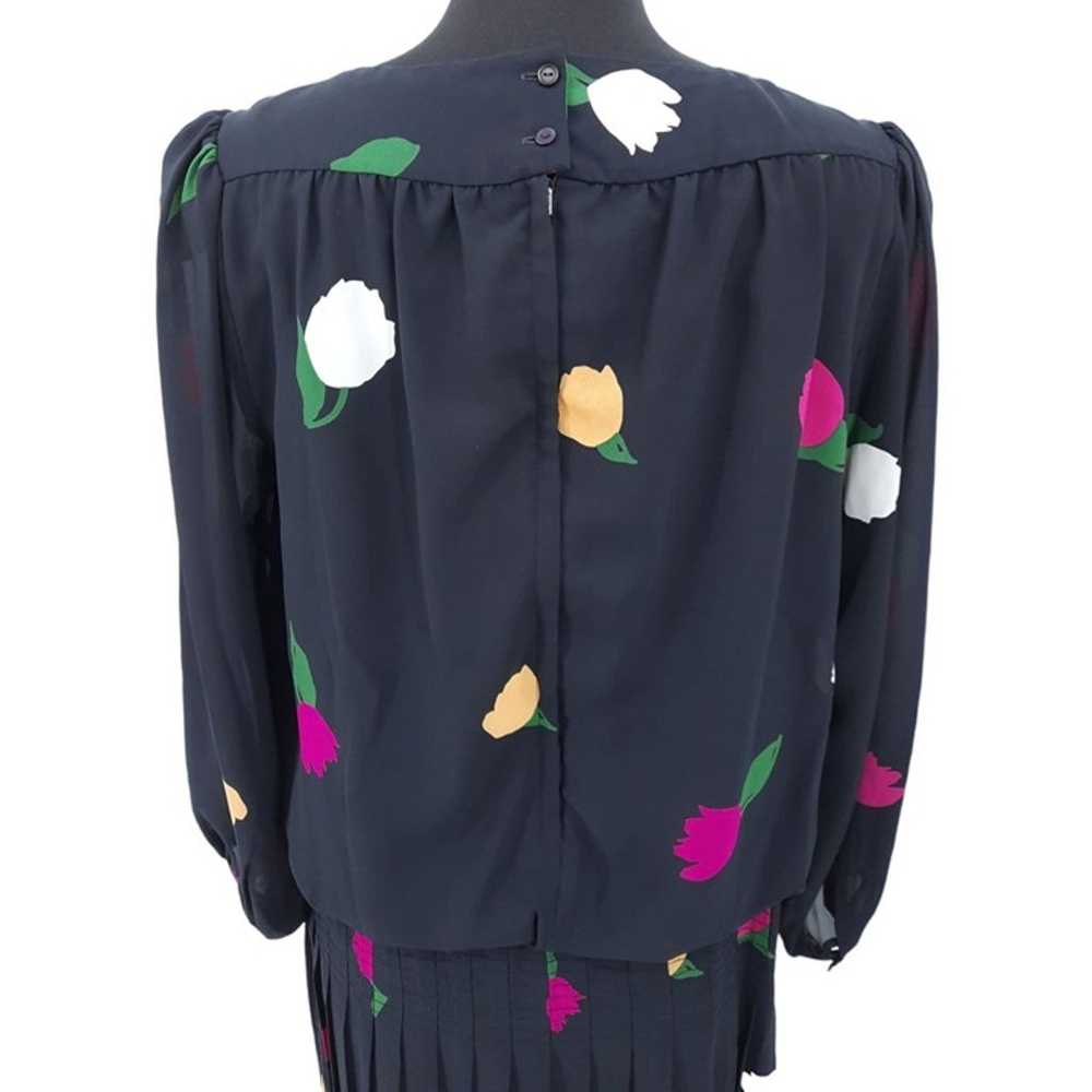 VTG 70s 80s Townhouse Woman Black Crepe Tulip Flo… - image 8