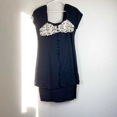 Vintage Virgo Embroidered Black Dress