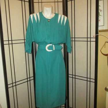 vintage retro Positive Influence teal & white dres