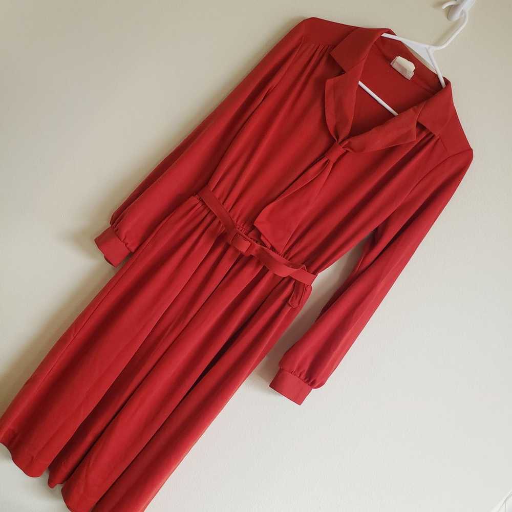 True Vintage 70s 80s red bowknot collar long slee… - image 1