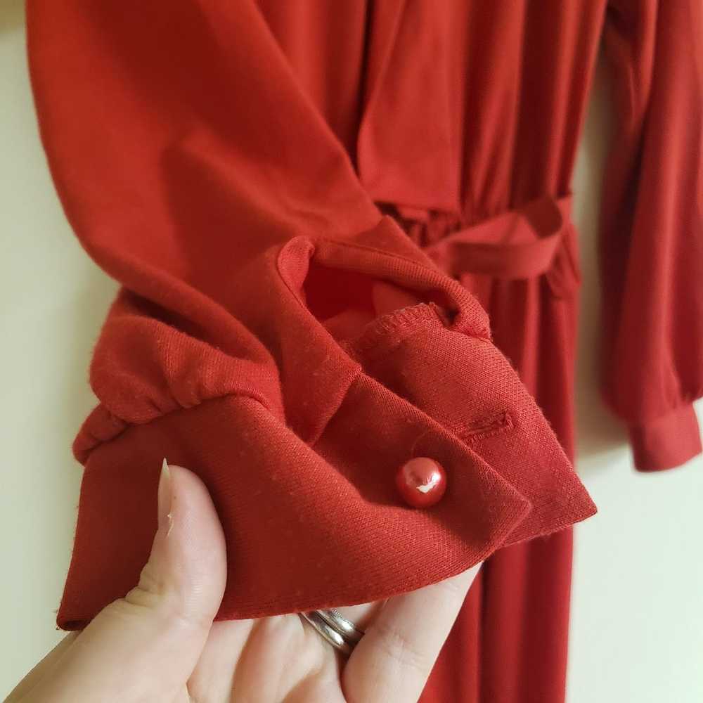 True Vintage 70s 80s red bowknot collar long slee… - image 2