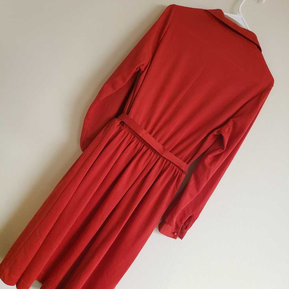 True Vintage 70s 80s red bowknot collar long slee… - image 7