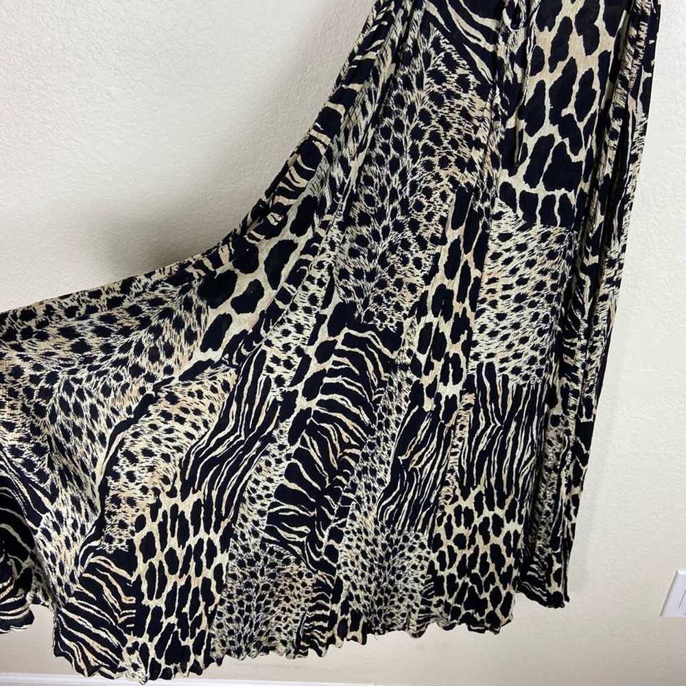 Vintage Black Animal Print Tie Waist Midi Dress - image 4