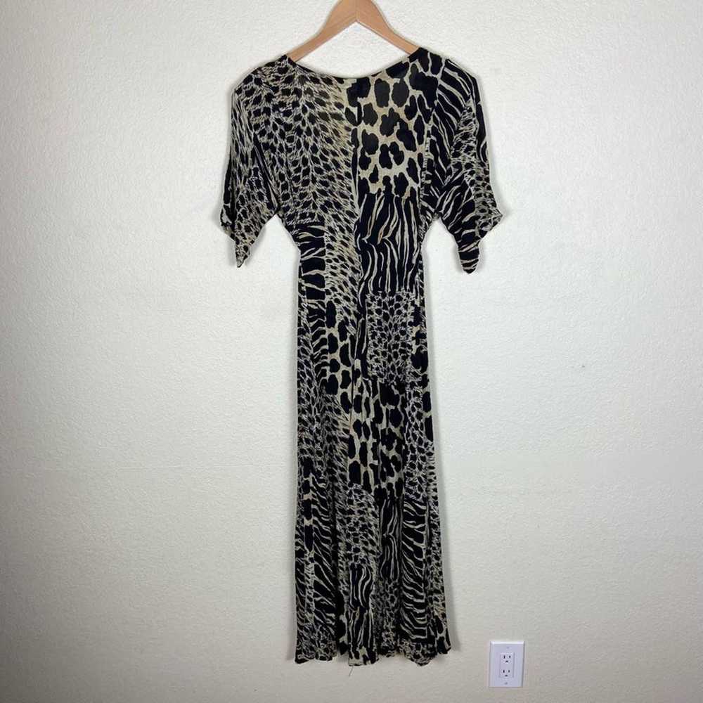 Vintage Black Animal Print Tie Waist Midi Dress - image 6