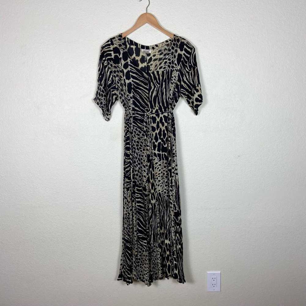 Vintage Black Animal Print Tie Waist Midi Dress - image 8